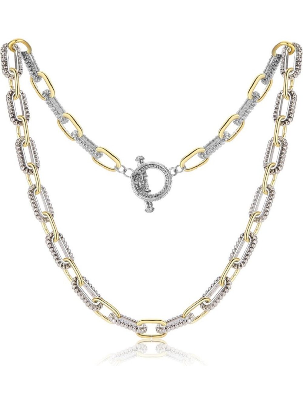 Elegant 18k Gold Plated Double Twist Link Necklace - Two Tone Chain Jewelry Gift